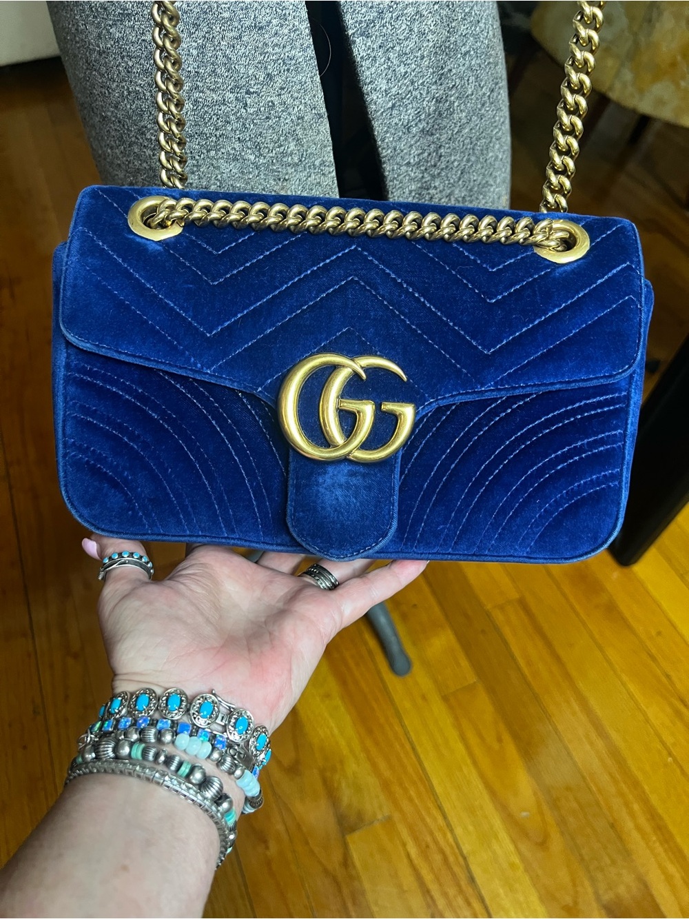 Gucci Royal Blue Velvet GG Marmont Crossbody Bag - Picture 3 of 16